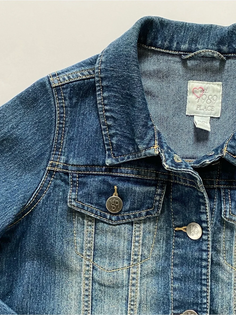 Jean Jacket Size 14 XL Girls Blue Denim Coat Pockets Size Distressed Look Jeans
